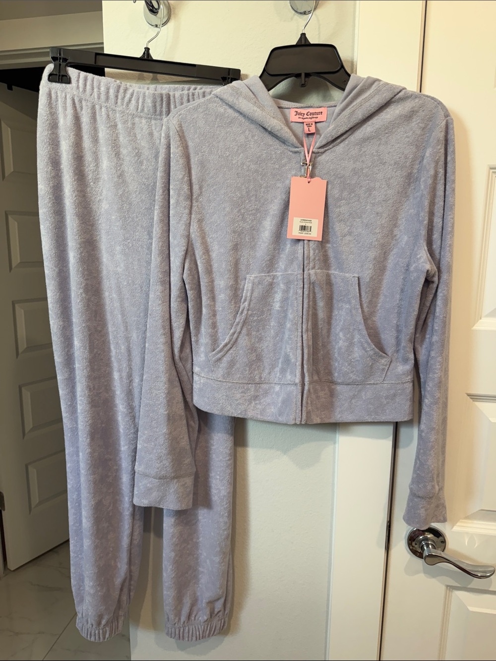 Juicy Couture Lavender Plush Hooded Zip Pajama Set